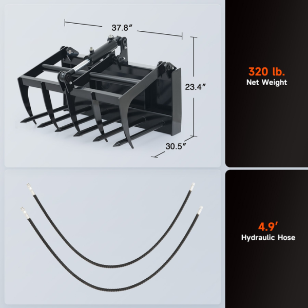 38″ Hydraulic Root Grapple Attachment For Mini Skid Steer Loader - Image 2