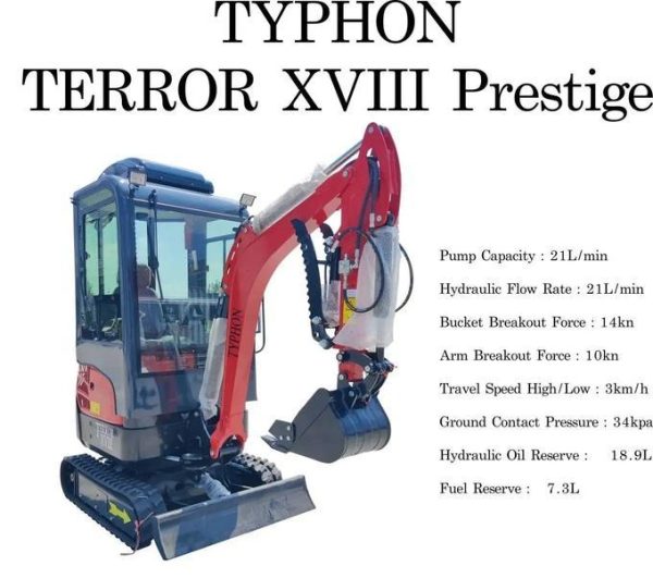 TYPHON TERROR XVIII Prestige 2 Ton Mini Excavator KUBOTA D902 Diesel Engine USA with 12 attachments - Image 4