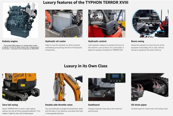 4,000 lbs Terror XVIII Mini Excavator, EPA Certified KUBOTA D902 Diesel Machine - Image 4