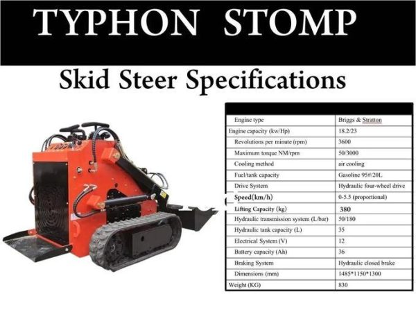 TYPHON STOMP 1,800lbs Mini Skid Steer 23HP Gas EPA Engine USA - Image 7